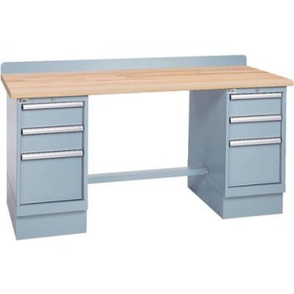 Lista International Technical Workbench w/3 Drawer Cabinets, Butcher Block Top - Gray XSTB52-72BT/LG